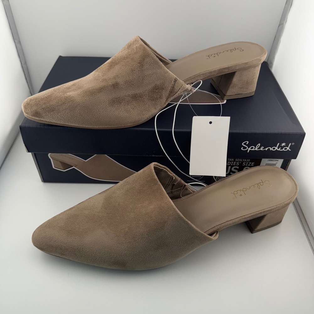 Splendid Laylai Mules Women 9 Tan New Suede Pointed Toe Block Heel SD5LYA35